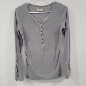Y2K Vintage Hollister Womens Henley Top Size Medium Ribbed Gray Lace Bella Elana